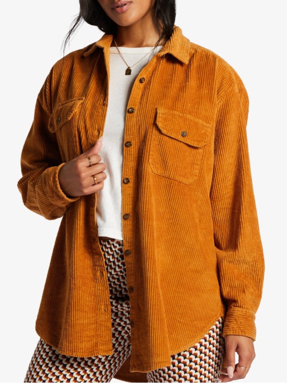 Billabong So Stoked Cord Long Sleeve Top in Cider